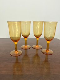 Set Of 4 Vintage Amber Wine Glasses
