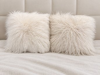Pair Of White Shag Faux Fur Accent Pillows (2 Of 2)