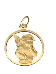 14 Kt Yellow Gold Cherub Guardian Charm Or Pendant