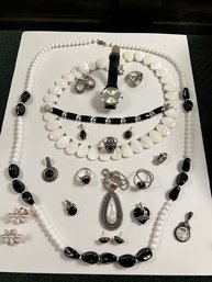 Mother Of Pearl, Black Onyx, Sterling Silver, Super Lot Of Fun, And Enchantment