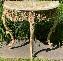 Vintage Ornate Demi Lune, Marble Composite Console Table.