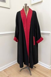 Busceme Long Black Wool Coat With Red Accent M/L 43.5