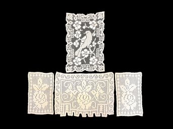 Vintage Hand Crocheted Bird Panel & Pineapple Tri-Panel Doily