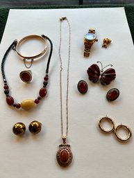 Sterling Silver With Banded Jasper Butterfly, GORGEOUS, Earrings, Pendant, Red Stones, Citizen Watch