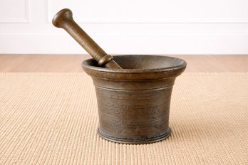 Vintage Brass Mortar And Pestle, Ribbed Form  Apothecary Style - Westport