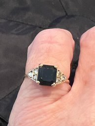 Art Deco, 14 Kt Sapphire, With 6 Diamonds Captivate This Sparkler!