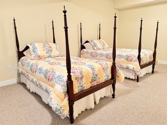 Pair Of Classic Four-Poster Twin Beds In Warm Mahogany Finish