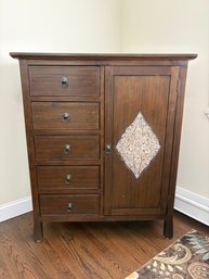 Pier 1 Baliwood Dresser, With 5 Drawers & Cabinet, Door Detailed With A Carved White Wash Dimond