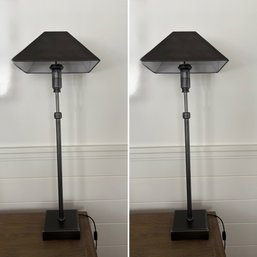 Pair Of Restoration Hardware Pyramid Telescoping Table Lamps With Metal Shades