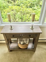 Wooden Sofa Table With Two Drawers & Basket With Throws
