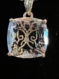Sterling Silver With Gold Overlay, White Sapphire, With Beautiful Butterfly Visible Through The Stone,