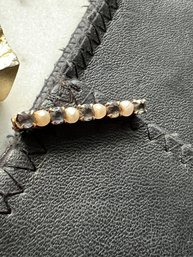 Sapphire And Seed Pearl Antique 14 Kt Bar Pin
