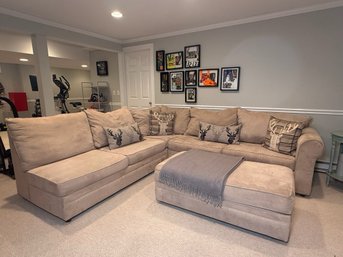 Large Cream Sectional Sofa With Matching Chaise Lounge & Accent Pillows
