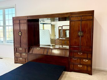 Vintage Thomasville Furniture 'Mystique' Campaign Style Modular Queen Bed Wall Unit