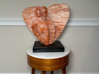 Stunning Bjorg Yonts Hand-Carved Abstract Heart Design Stone Sculpture On Black Stone Base