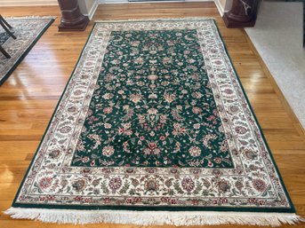 Beautiful Green Wool Rug With Floral Design