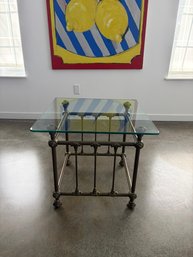 Cast Iron Pottery Barn  Side Table With Glass Top #2