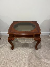 Vintage Wood Frame  Side Table With Glass Top