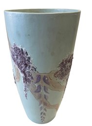 Tall Vintage Matte Blue Creek-Turn Ceramic Wisteria Vase