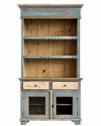 Vintage Menorcan Painted Hutch Cabinet With Scalloped Shelves, Circa 1940s