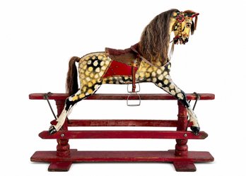 Antique Wood Platform Rocking Horse (Possibly J. Collinson & Sons, Liverpool) Dapple Grey Painted