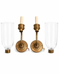 Pair Of Lester Berry Style  Brass Hurricane Style Wall Sconces