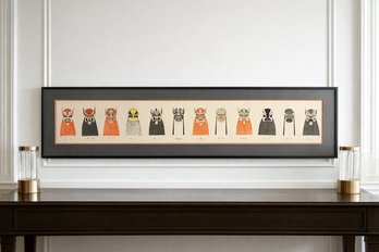 Framed Chinese Opera Mask Artwork, 12 Mask Panel, 57 X 13.5 - Westport