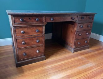 A 19th C Double Pedestal Mahogany Desk - Tooled Leather Top And Hidden Panel Cabinet