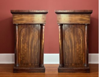 A Pair Of Antique Empire Mahogany Columnar Cabinets - 36 High