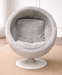 Restoration Hardware Orbit Luxe Swivel Chair In Gray Faux Fur - Norwalk