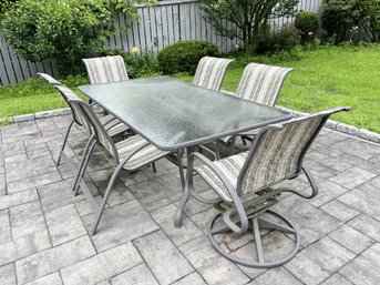 Patio Set, Glass Table With Meta Base & 6 Chairs