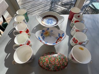 Bone China Mugs, Serving Dishes, Covered Trinket Box,