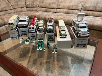 7 Hess Trucks & 7 Small Hess Cars, Motor Bike, Race Cars & Trucks