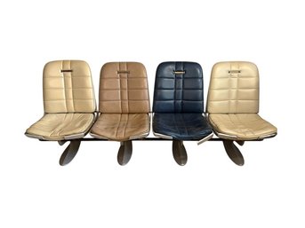 Vintage Airline Four Seater Leather Chairs With Metal Base