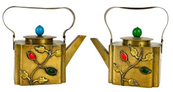 Pair Of Vintage Brass Teapots