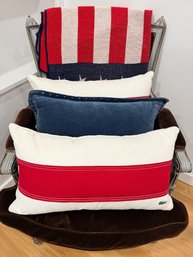 Patriotic Decor Pillows And Knit Throw Blanket Including Lacoste Designer Pillow