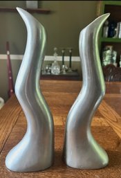 Elegant Pair Of Swedish Anna Everlund Midcentury Aluminum Candlesticks
