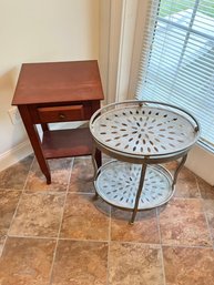 Metal Oval Side Table & Wooden Side Table With One Drawer And Shelf