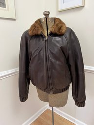 Brown Bomber Jacket With Fur Trim M/l, 22.5' L