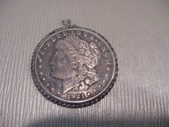 1921 S Morgan Silver Dollar Within A Silver Bezel