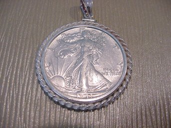 1943 Standing Liberty  Silver Half Dollar Within A Sterling 925 Bezel