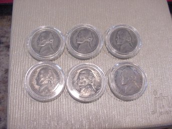 Six  War Time  Nickels - 35 % Silver