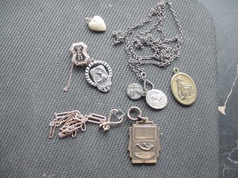 Small Collection Of  8 Various Pins Medallions, Chains