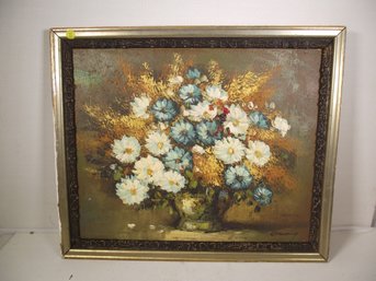 Framed And Signed Oil On Canvas Floral Painting