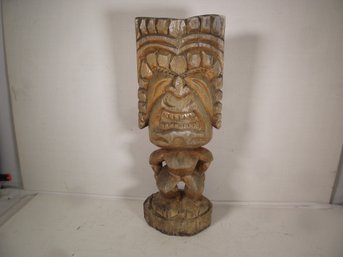 Vintage 20-inch Tall Carved Wooden Hawaiian Tiki Statue