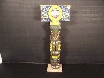 13-inch Tall Vintage Hand Painted Wooden Totem Pole