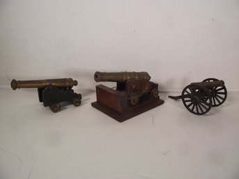 Lot Of Three Cast Iron And Brass Small Toy Cannons