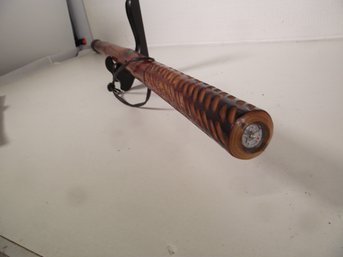 Carved Wooden Walking Stick With Compass In Handle