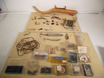 Vintage Lot Of Fishing Lures, Hand-tied Flies And Other Miscellaneous Fishing Items