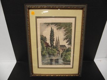Framed Signed Colored Etching